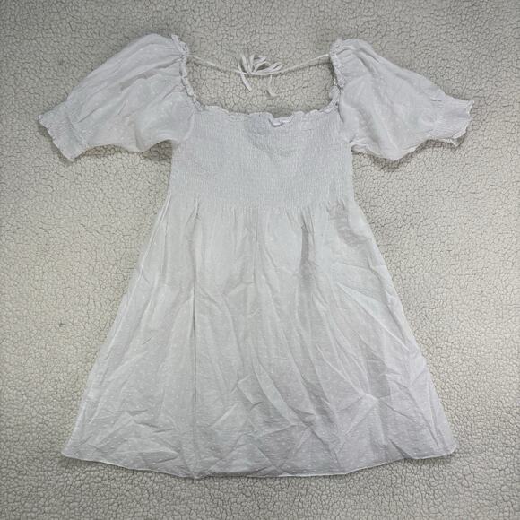 Hill House Athena Nap Mini Dress Small Swiss Dot White Sheer Puff Short Sleeve - Picture 9 of 11